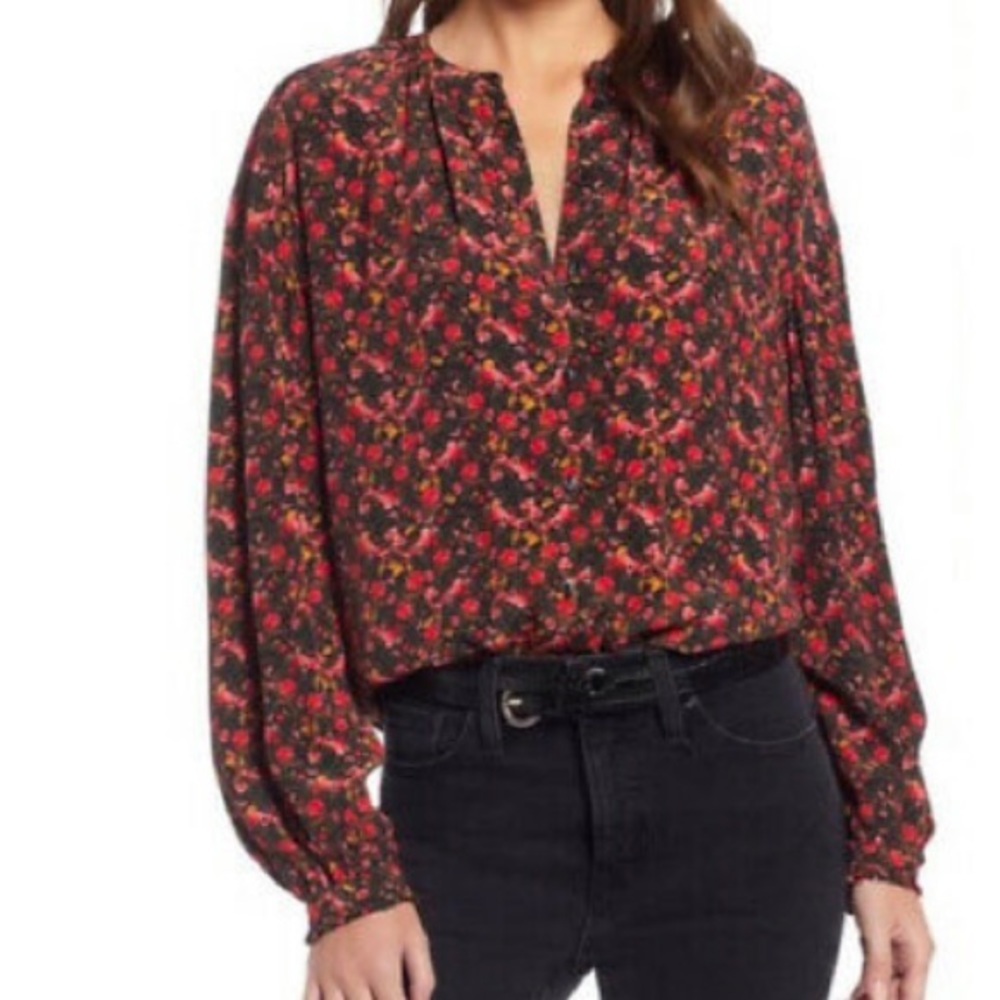 Something Navy Easy Volume Pink Ditsy Floral Print Button Down!